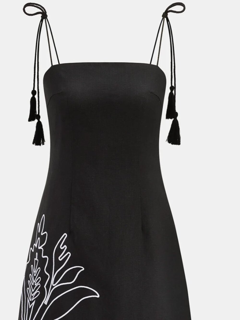 Commense Tassel Tie Embroidered Linen Blend Mini Dress M